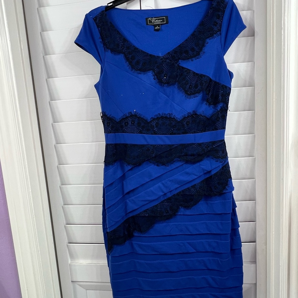 Catherines Royal Blue Lace-Trim Midi Dress
